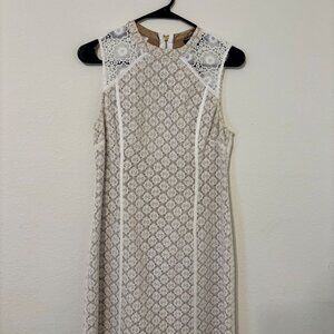 LADAKH Crochet Lace Sheath Sleeveless Tan Lining Stretch Cocktail Mini Dress